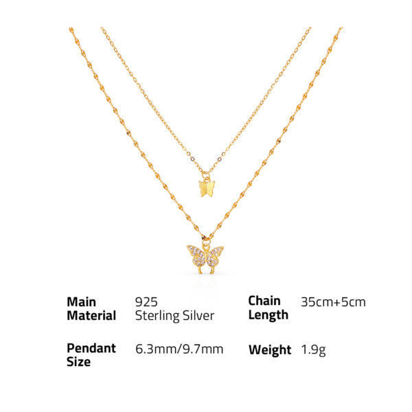 Chris April fine jewelry 18k gold plated 925 sterling silver cute double layers zircon butterfly pendant charm necklaces - Image 6