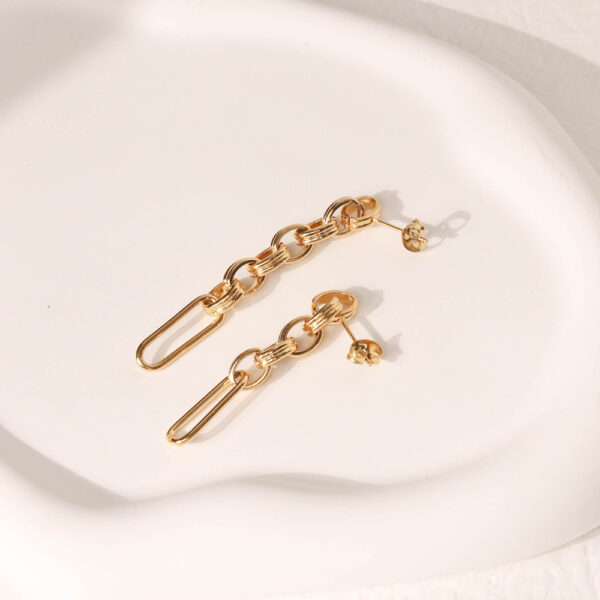 Chris April in stock 316L stainless steel PVD gold plated vintage long asymmetry chunky chain earrings - Image 4