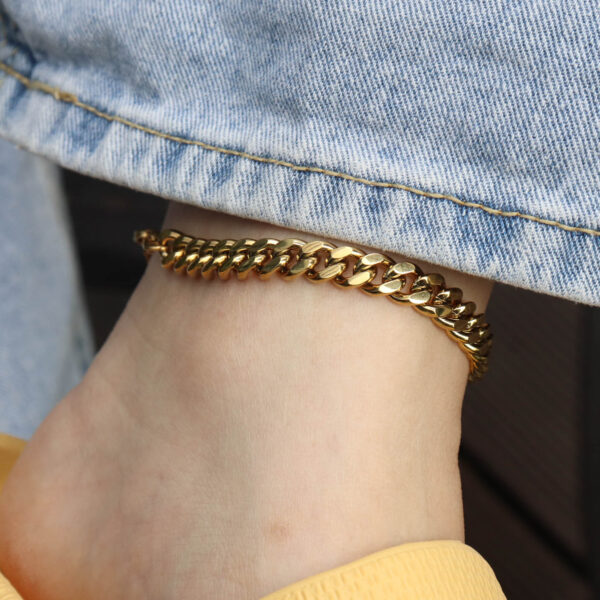 Chris April in stock fashion jewelry 316L stainless steel PVD gold plated cuban link chain anklet for women - Image 5