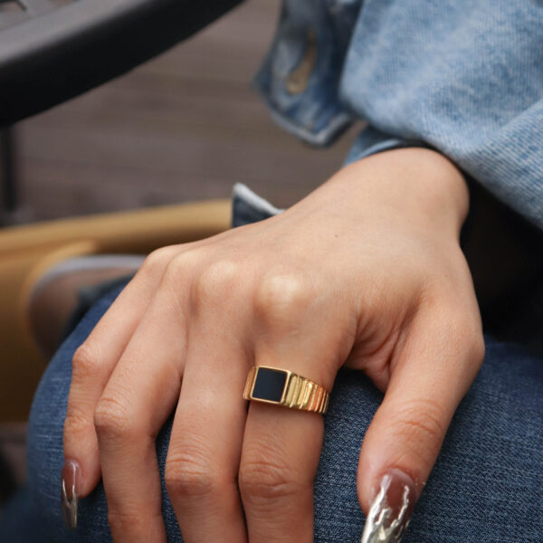 Chris April in stock 316L stainless steel minimalist PVD gold plated soft enamel signet ring - Image 5