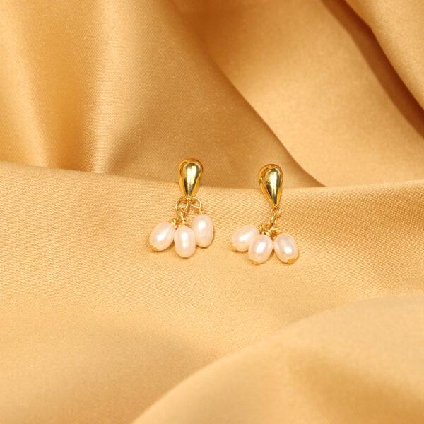 Chris April fine jewelry 925 sterling silver gold plated freshwater pearl tassels drop simple earrings - Image 4