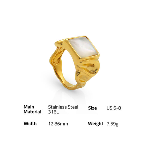 Chris April 316L stainless steel PVD motherof shell signet band finger ring for women - Image 6