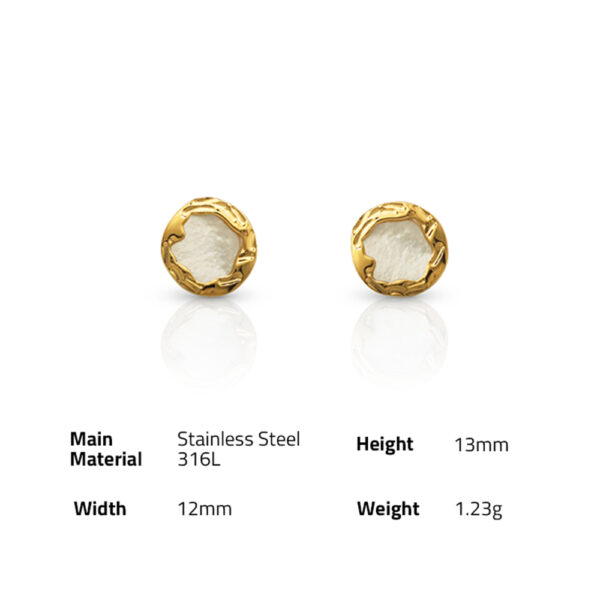 Chris April fashion jewelry 316L Stainless Steel PVD gold plated minimalist hammered texture white natural shell stud earring - Image 6