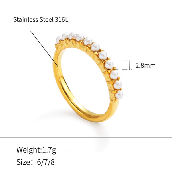 Chris April in stock 316L stainless steel PVD gold plating little pearl pinky finger thin ring - Image 6