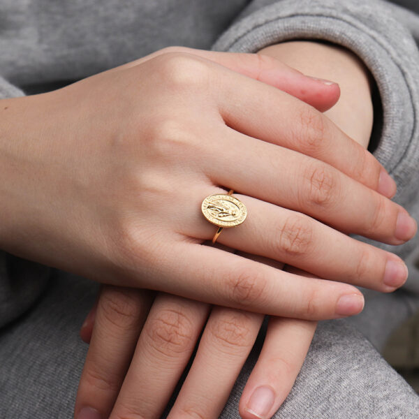 Chris April minimalist 925 sterling silver gold plated circle virgin maria coin rings for women - Image 5