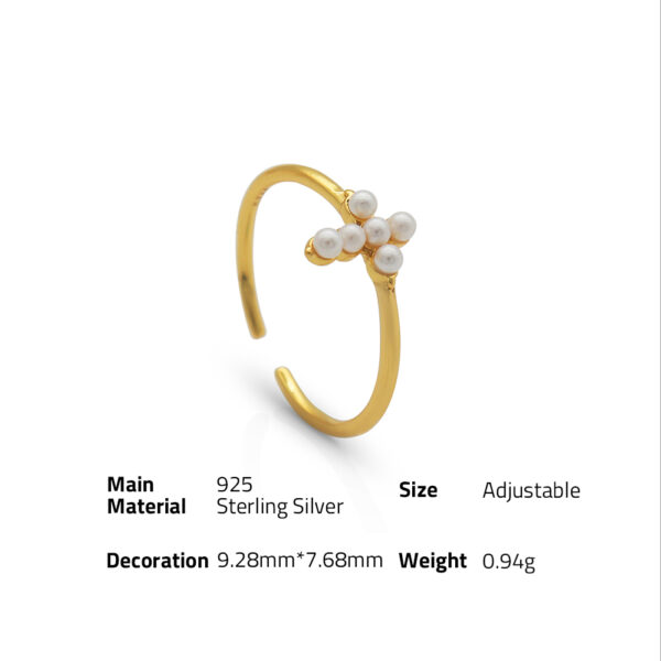 Chris April in stock 925 sterling silver gold plated geometric shell pearl cross signet ring - Image 6