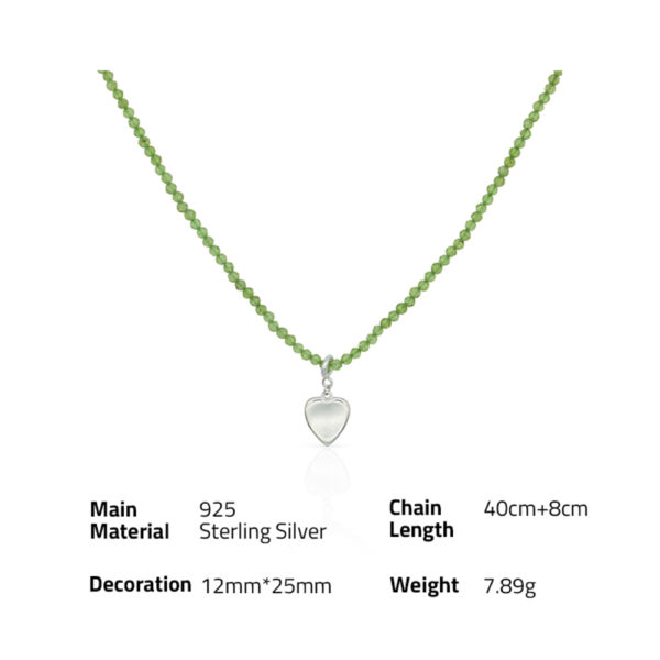 Chris April  925 sterling silver olivine crystal quartz beads chain mirror heart necklace - Image 6