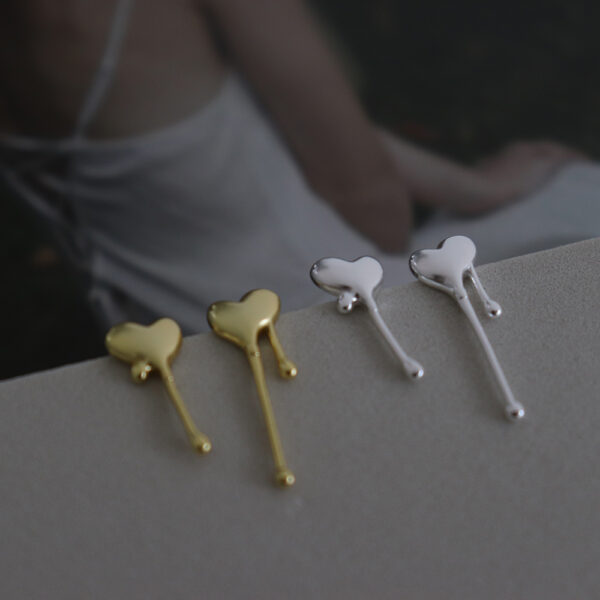 Chril April in stock 925 sterling silver gold plated  trendy heart 925 silver stud earring - Image 3