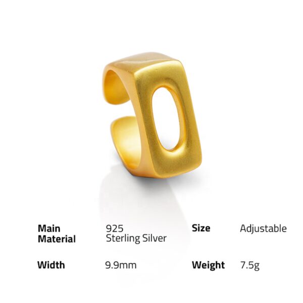 925 silver 14k gold plated silk matte finish geometrical shape o band ring with e-coating - Image 6