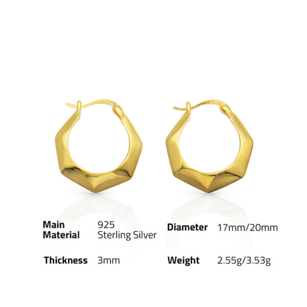 Chril April 925 sterling silver gold plated trendy Simple geometric polygon huggie hoop earrings for women - Image 6