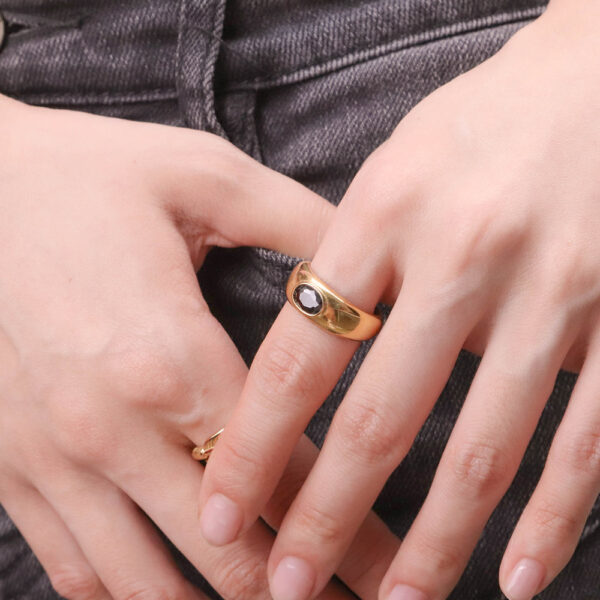 Chris April in stock fashion jewelry PVD gold plated 316L stainless steel non-tarnish black onyx signet ring - Image 3