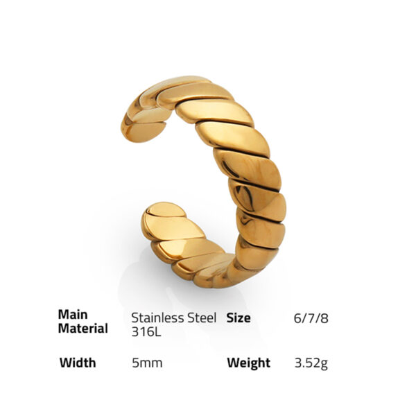 Chris April in stock fashion jewelry water resistant 316L stainless steel PVD gold plated cross grain ring - Image 6