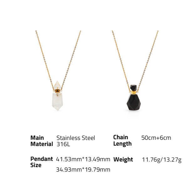 Chris April fashionable PVD plated 316L stainless steel crystal natural stone essential oil perfume bottle necklace - Image 6