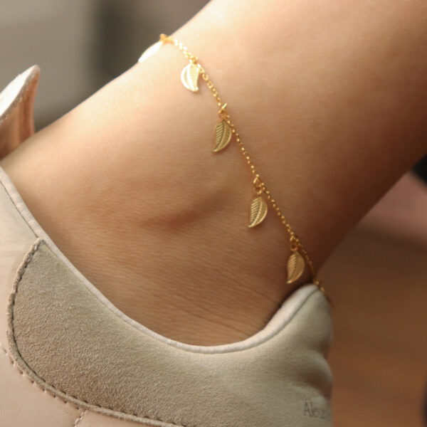 Chris April in stock 925 sterling silver 18k gold plated custom jewelry overseas leaf shape chain anklet for women - Image 5