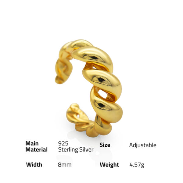 Chris April fashion in stock 925 silver 18k gold plated minimalist punky rope twist opening ring for women - Image 6