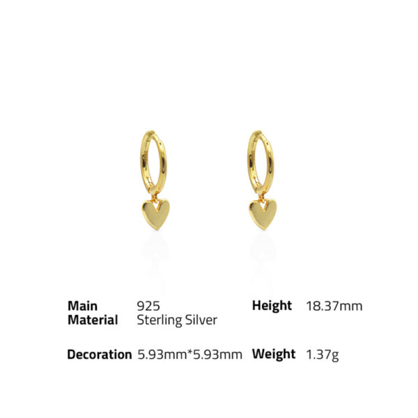 Chris April in stock 925 sterling silver gold plated heart cute huggies earrings - Image 6