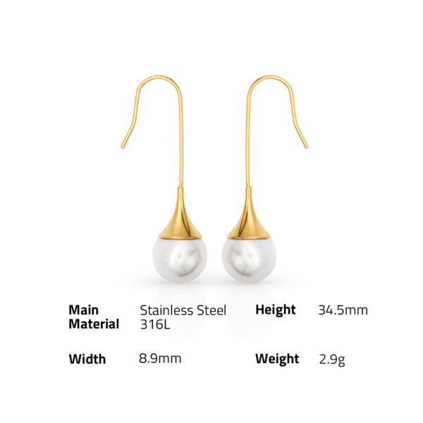 Chris April fashion design 316L Stainless Steel PVD gold plated vintage hook drop dangling black&white shell pearl earrings - Image 6