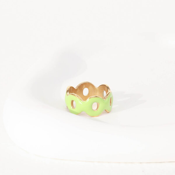 Chris April Vintage 316L stainless steel PVD plating enamel green color hollow-out band finger ring - Image 4