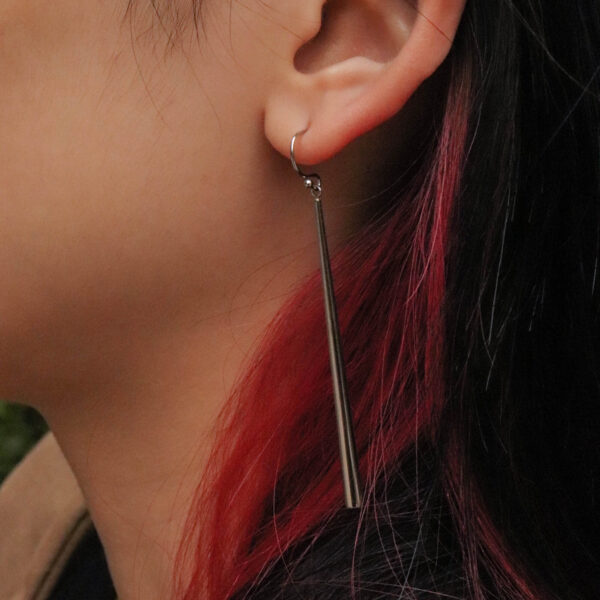 Chris April in stock 316L Stainless Steel PVD gold plated minimalist stick drop earring - Image 5