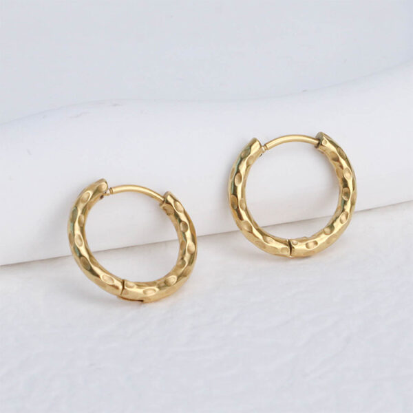 Chris April 316L stainless steel PVD plated bumpy organic texture huggies hoops earring - Image 6