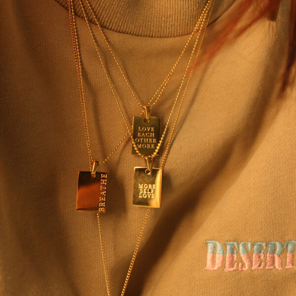 Chris April in stock fashion PVD gold plated 316L stainless steel Proverbs English Square Card Necklace - Image 3