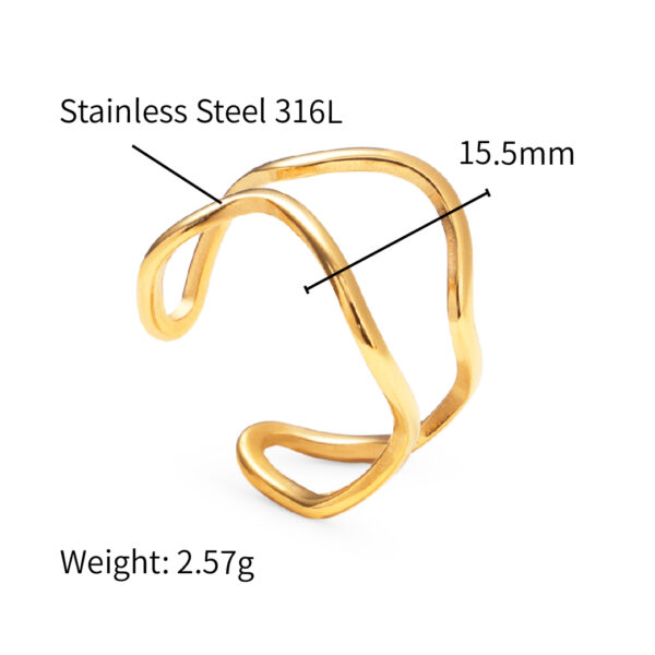 Chris April 316L stainless steel 18k gold plated thin twist wavy ring double layers hollow-out ring - Image 6