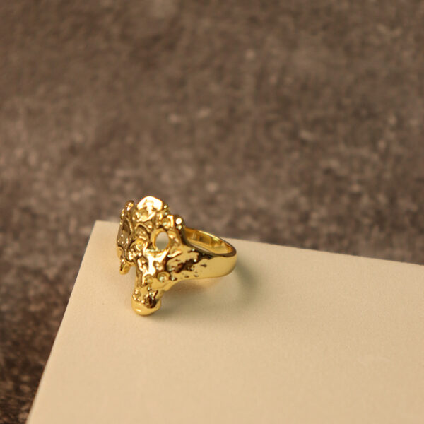 Chril April in stock 925 silver 18k gold plated irregular Dark lava texture rings - Image 4