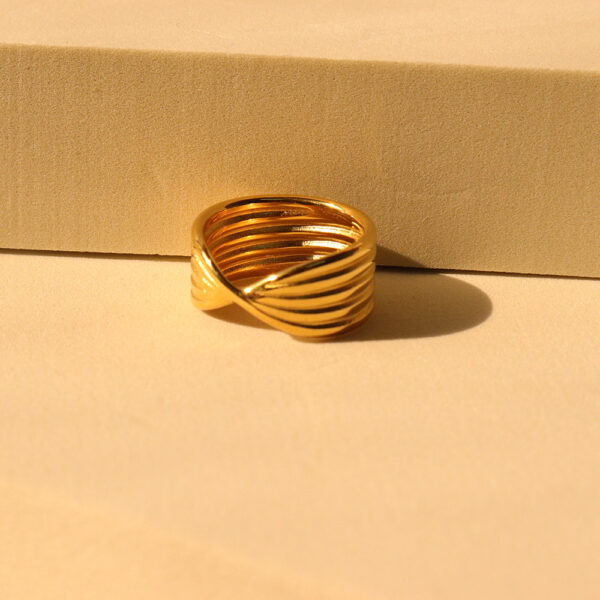 Chris April in stock fashion jewelry 316L stainless steel PVD gold plated Minimalist Twist bow ring - Image 4