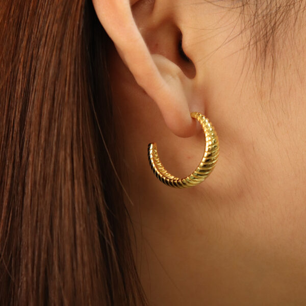 925 sterling silver croissant weave grains twisted big hoop earrings with gold plated - Image 5