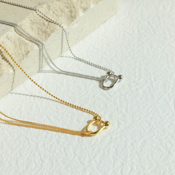 Chris April in stock 18k gold plated Sterling silver Minimalist beads U shape Side chain  necklaces - Image 4