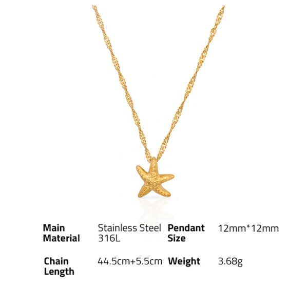 Chris April fashion jewelry 316L stainless steel PVD 18K gold plated Matte texture starfish pendant necklace - Image 6