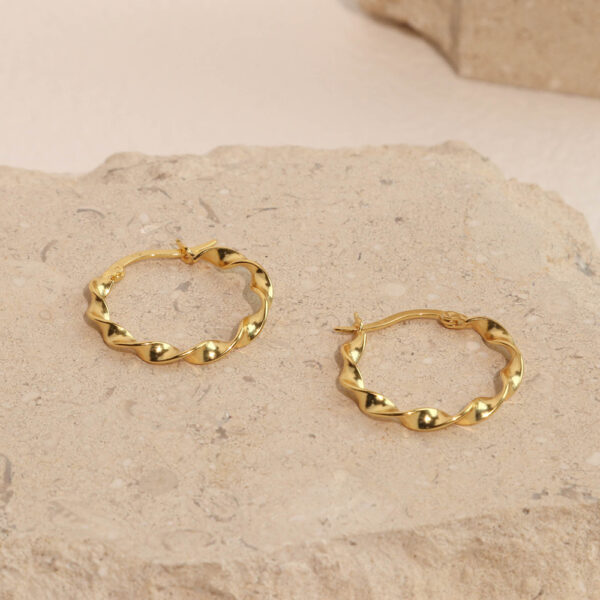 Chris April fashion In Stock 925 sterling silver Gold Plated Custom Vermeil wavy hoop earring - Image 4