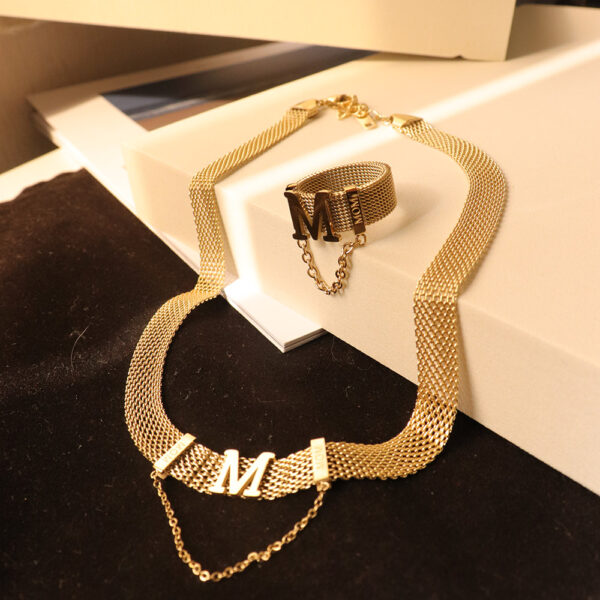 Chris April fashion 18k gold plated stainless steel Net-knitted chain wide version M letter jewelry necklace for women - Image 4