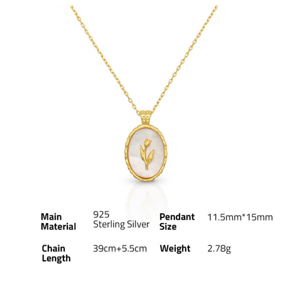 Chris April in stock simple design 925 sterling silver gold plated tulip and shell pendant necklace - Image 6