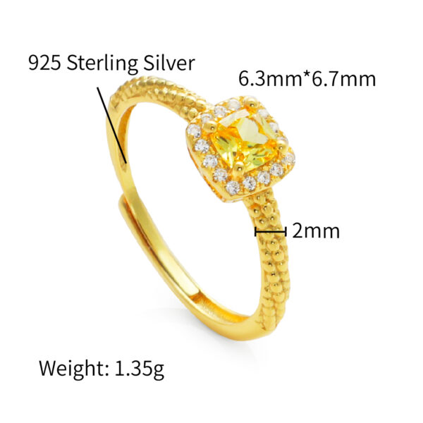 Chris April silver plated 925 sterling silver yellow diamond zircon cushion zircon ring - Image 6