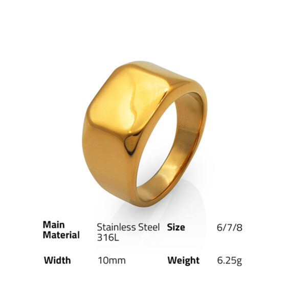 Chris April in stock 316L stainless steel minimalist PVD gold plated square glossy signet ring for women - Image 6