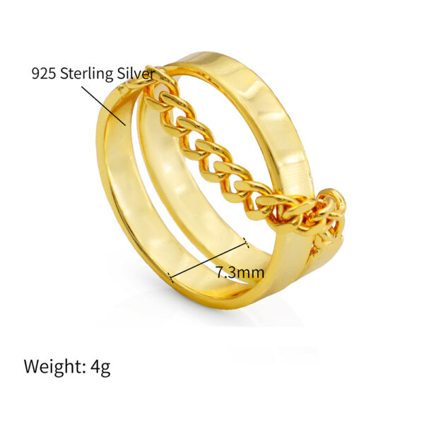 Chris April gold plated 925 sterling silver spiral chain ring - Image 6