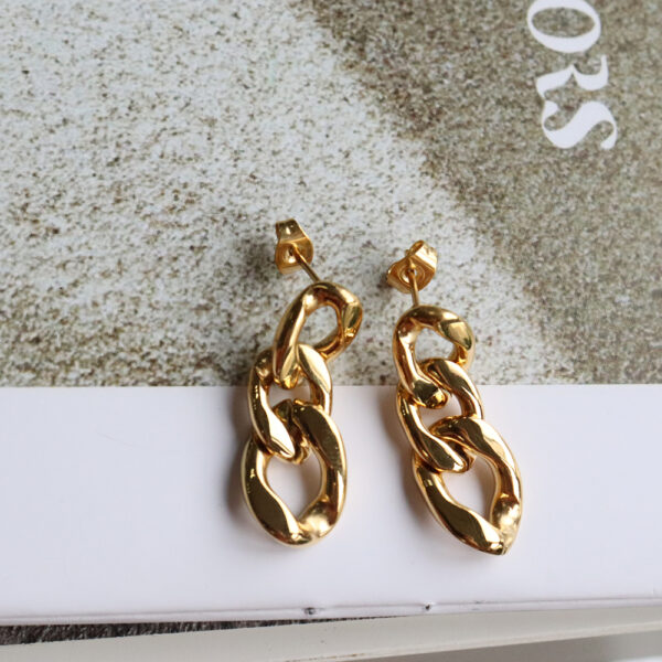 Chris April in stock Fashion jewelry 316L stainless steel PVD gold plated minimalist chain drop earrings - Image 4