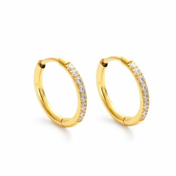 Chris April 316L stainless steel fashion jewelry earrings 18K gold plated zircons bezel huggies hoops earring - Image 3