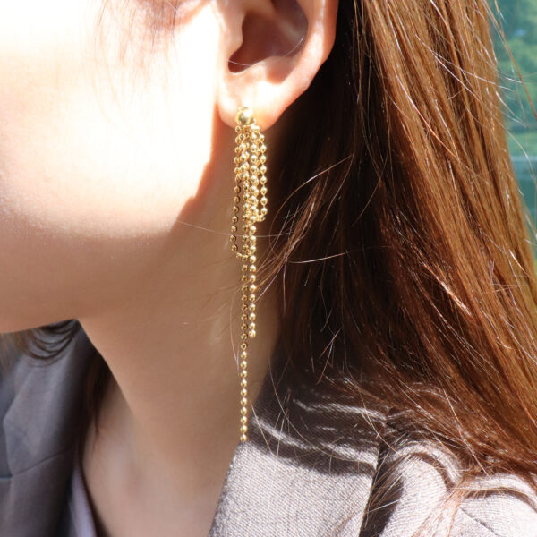 Chris April fashion in stock 316L Stainless Steel PVD gold plated beads tassel earring - Image 3