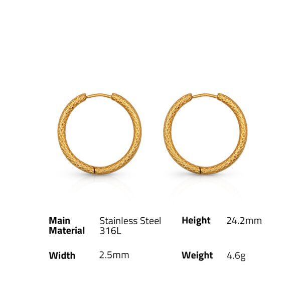 Chris April simple jewelry 316L stainless steel 18k PVD gold plated minimalist snake texture hoops earrings - Image 6