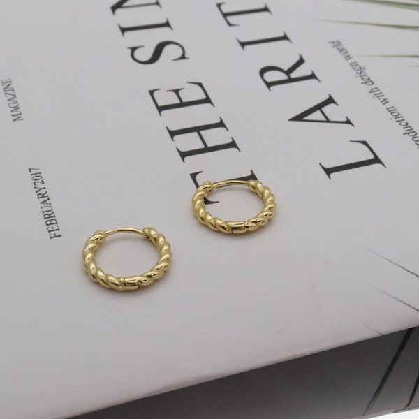 Chris April fine jewelry In Stock 925 sterling silver 18k Gold Plated Twisted thick Mini Hoop Earrings - Image 4