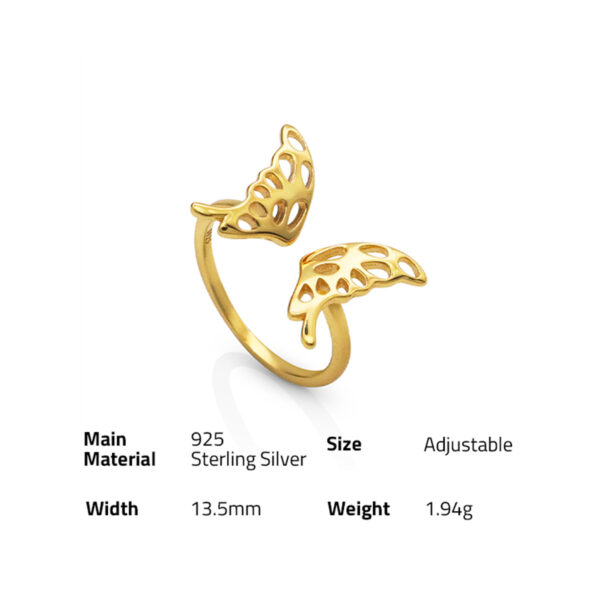 Chris April fashion design 925 sterling silver gold plated butterfly signet ring - Image 6