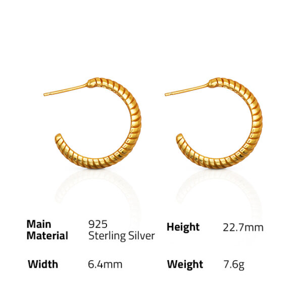 925 sterling silver croissant weave grains twisted big hoop earrings with gold plated - Image 6