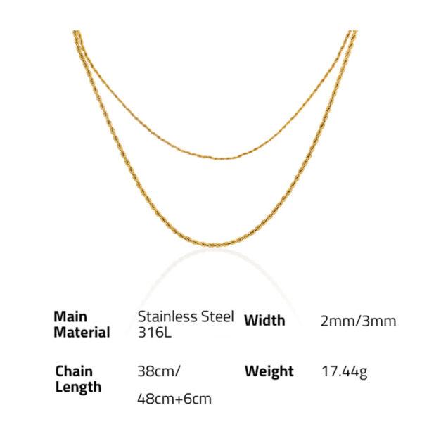 Chris April custom 14k gold plated 316L Stainless steel Minimalist vintage Double layered twist rope chain necklace for women - Image 6