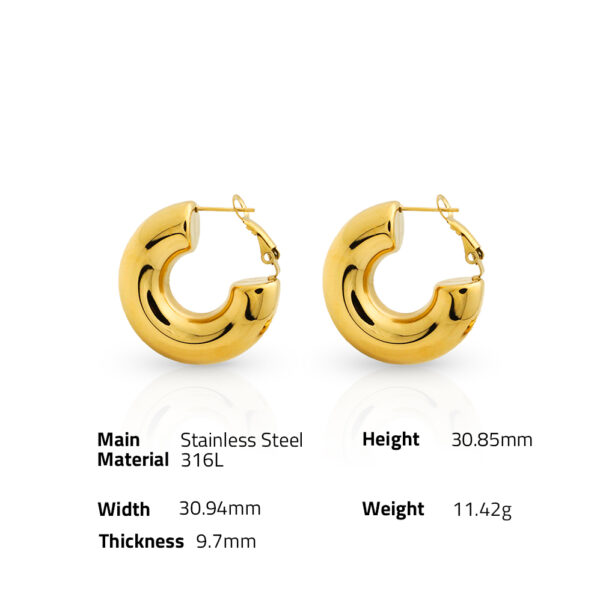 Chris April trendy jewelry 316L Stainless Steel PVD plated chunky C gold hoops saf pin clasp earrings - Image 6