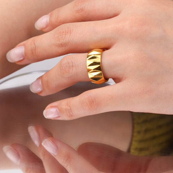 Chris April 316L sales wholesale price stainless steel PVD gold plated gear shape band ring - Image 4