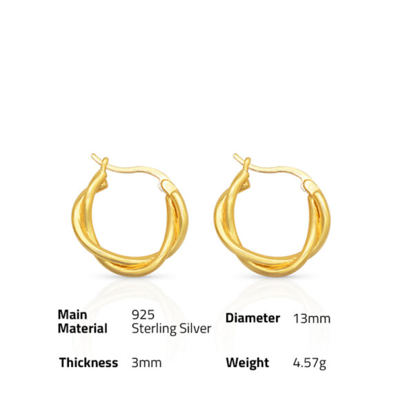 Chris April in stock 925 sterling silver gold plated small vintage circle twisting hoop earrings for women - Image 6