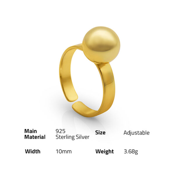 Chris April In stock 925 sterling silver 18k gold plated simple design Ball signet rings - Image 6