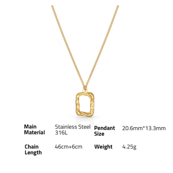 Chris April fashion jewelry non-tarnish PVD gold plated 316L Stainless Steel square bumpy pendant Necklace - Image 6